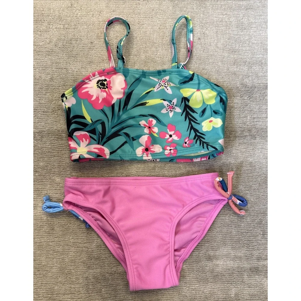 NWT Girls Tommy Bahama & Floatimini PinkFloral Tank Bikini 2-Piece Swim Size 4T